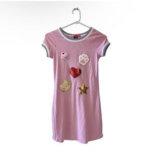 Paper Doll Girls Pink Patch T-Shirt Dress Size 10/12 Sequin Y2K